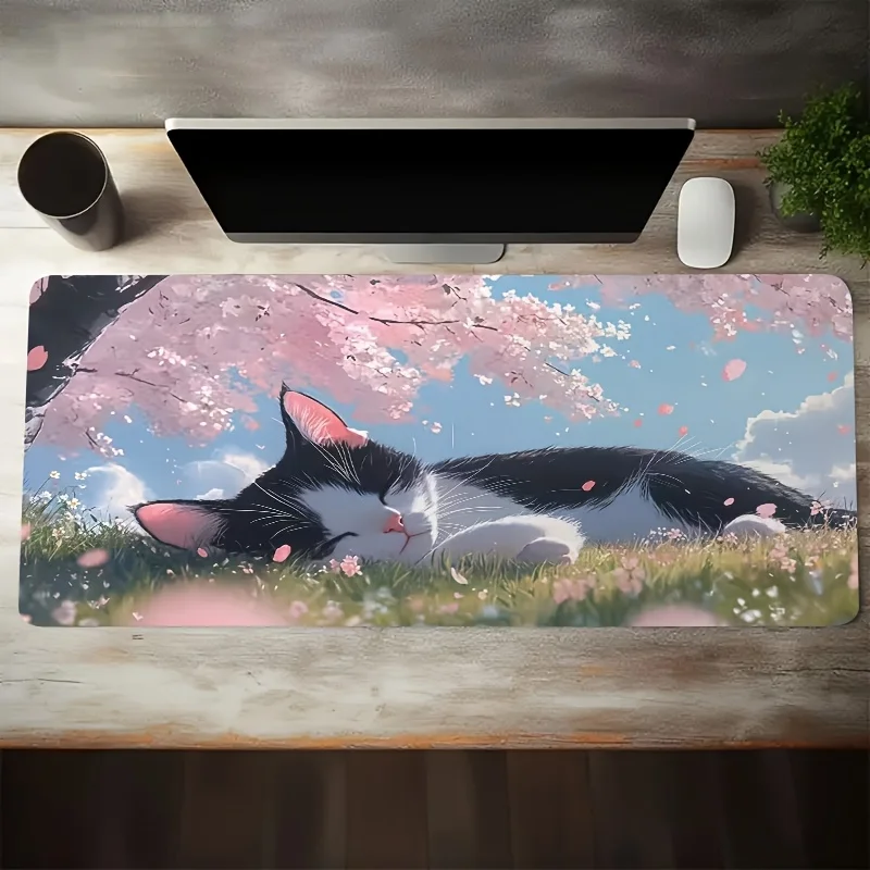 

Sakura and Black Cat Mouse Pad Large Rubber Base Anti-slip PC Desk Accessories Mousepad for Office&Gamer Keyboard Mats Decor Mat