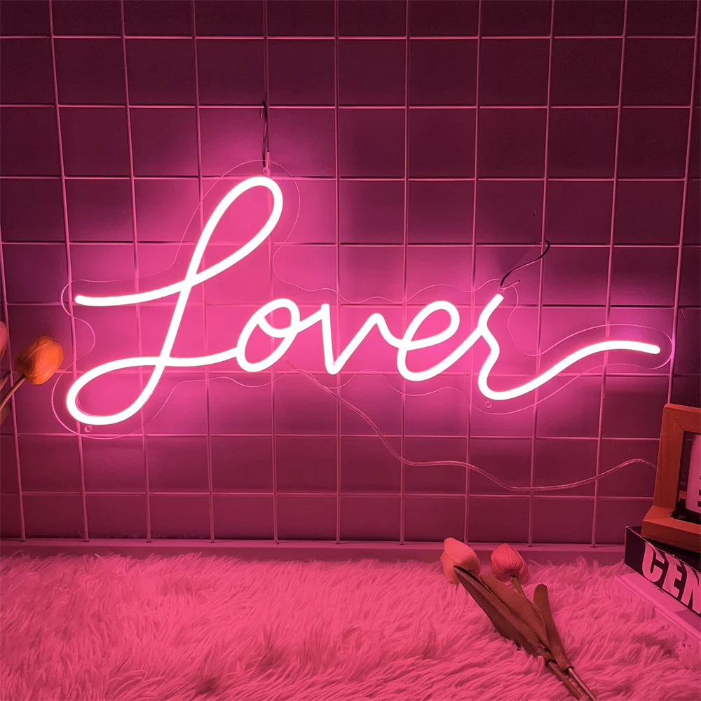 Lover LED Neon Sign Wedding Neon Lights Wall Art Decoration Wedding Party Light Up Sign Gift Girlfriends Decor Home LED Lights