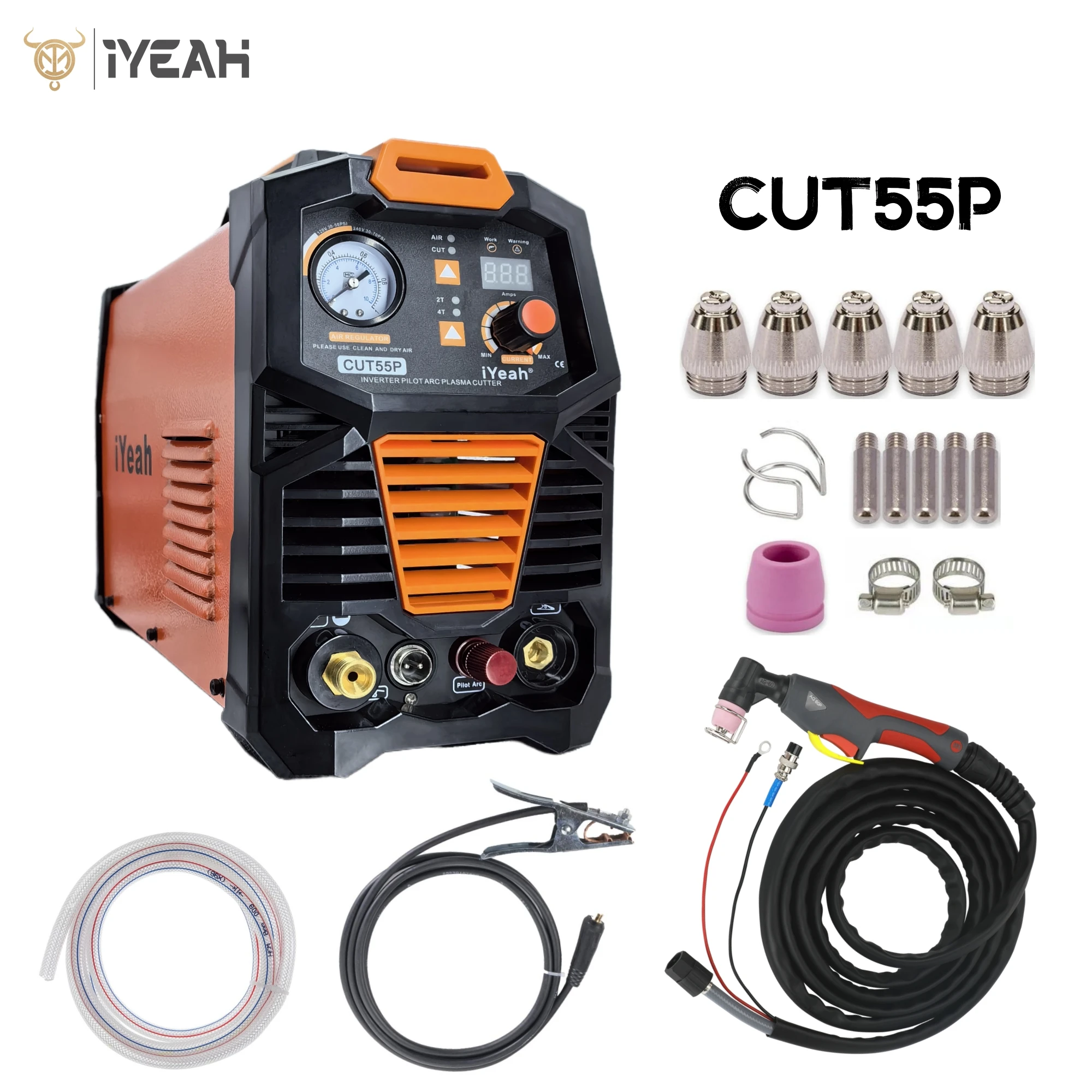 Plasma Cutter CUT55P HF Pilot Arc iYeah 110V/220V 55A Plastic Air Cutting Welder Machine With AG60P Torch MAX Cutting 20mm