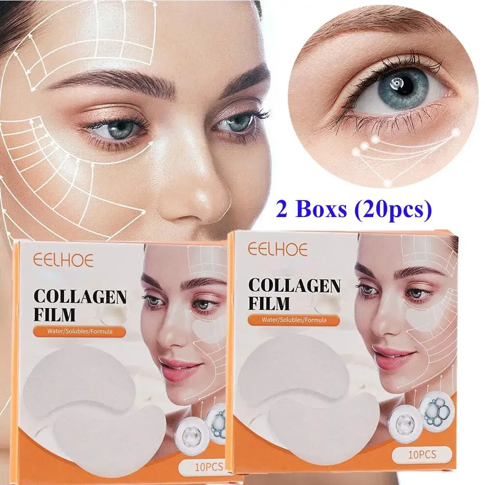 20pcs Collagen Soluble Film Eye Zone Mask Vitamin Patches Hyaluronic Acid Moisturizing Face Dark Circles Skin Care (10 Pairs)