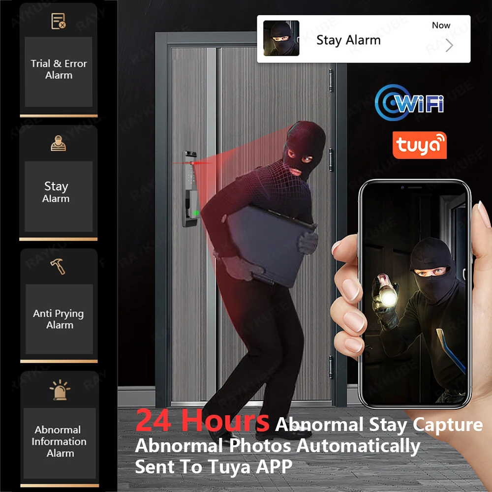 Imagem -05 - Tuya Wifi Câmera de Tela hd Reconhecimento de Veia Dedo Fechadura de Porta Inteligente 3d com Peephole Embutido Captura de Fotos 24h Q12