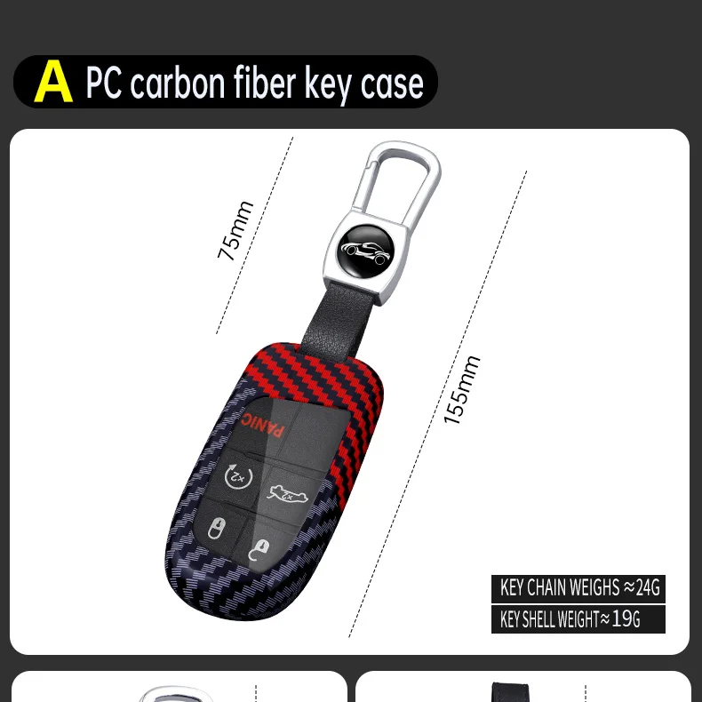 Carbon Car Key Cover Fob Case Shell for Jeep Grand Cherokee Dodge Dart Journey RAM 1500 Charger Challenger Durango Chrysler 300