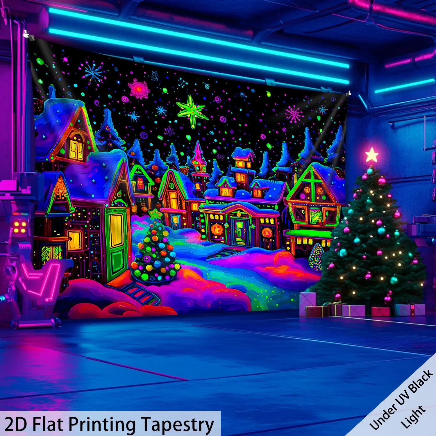 VIKAMA Weihnachts-Wandteppich, verzauberte Stadt, Party-Dekoration, festliche Atmosphäre, Wandbehang für Raumdekoration