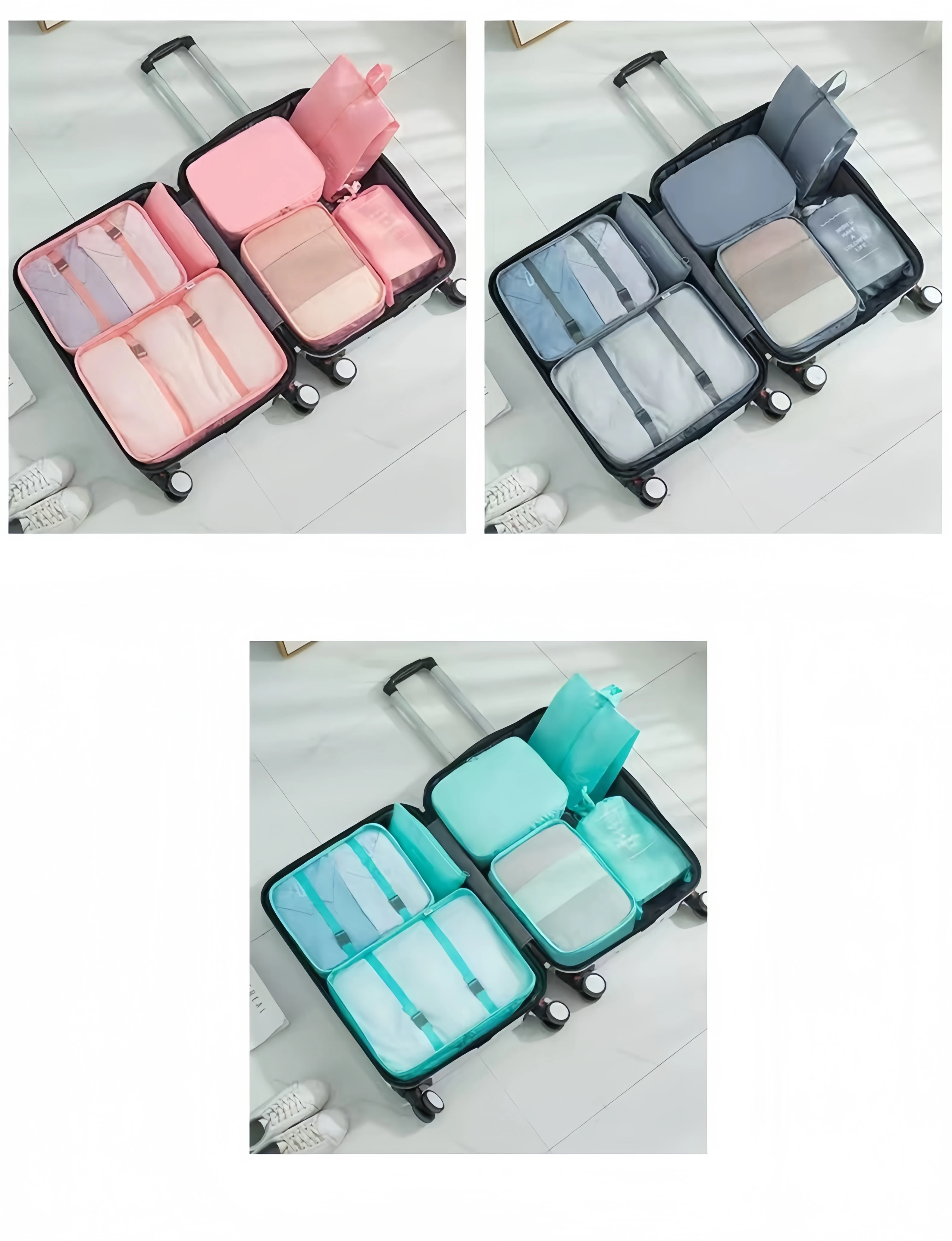 Travel Organizer Set 7Pcs Suitcase Packing Cubes Luggage Storage Bags Clothes Shoe Pouch Fold Portable