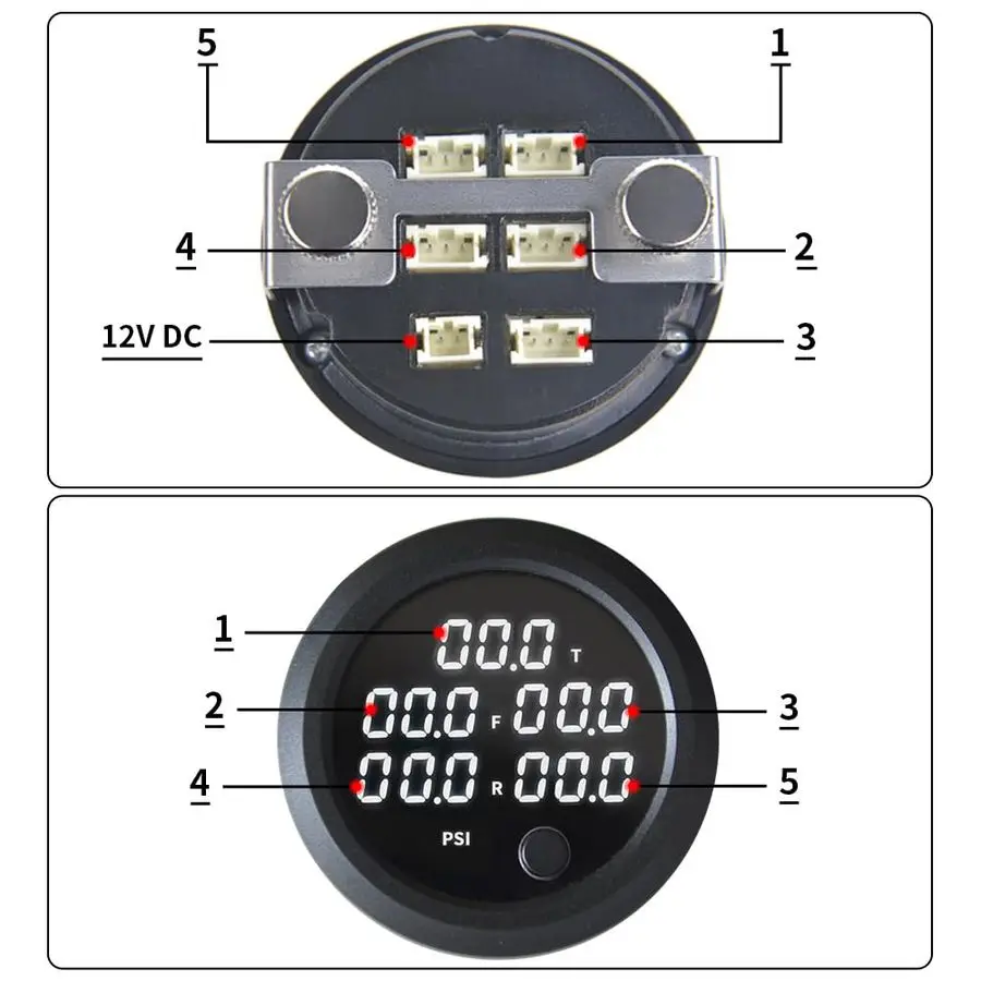 Display Air Suspension Gauge Air Ride Air Pressure Gauge 2Inch 0220 PSI with 5Pcs 1 8NPT SensorsBlue