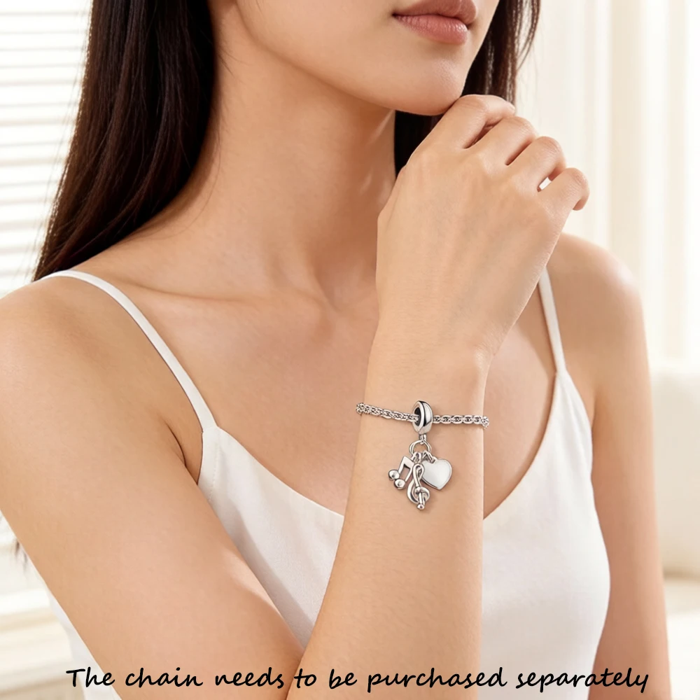 Minimalist Simple Fashion Heart Shaped Musical Note Pendant Charm Love Music Jewelry Pure 925 Sterling Silver Special Gift