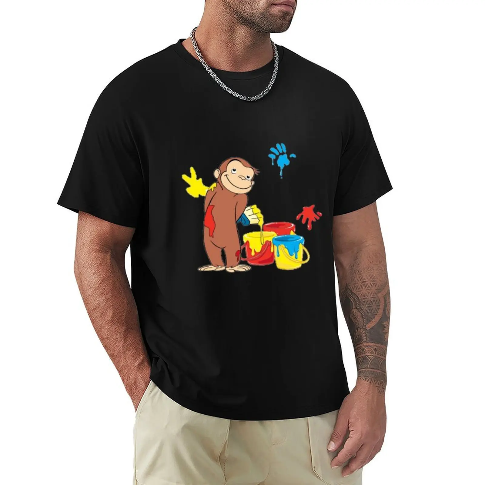 Camiseta divertida y bonita con cara de monky george y curioso para niños, ropa blanca de secado rápido para hombre, camisetas gráficas