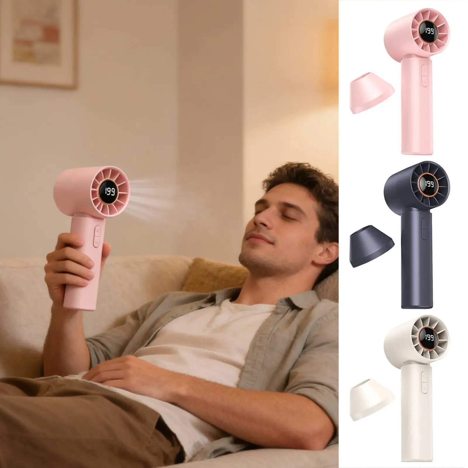 Handheld Fan 5 Speeds Blower with Digital Display Rechargeable Portable Fan for Travel Vacation Camping Hiking Backpacking Beach