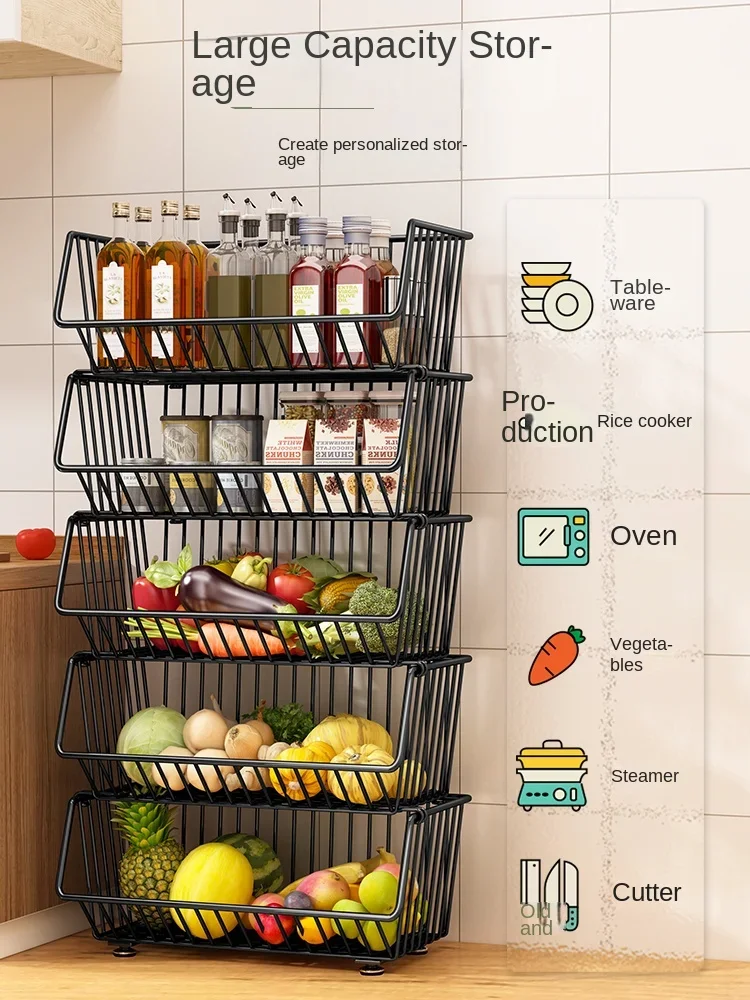 KitchenVegetable Storage Rack Multi-layer Floor Standing Vegetable and Fruit Storage Basket Fruit Storage Rack for Household Use