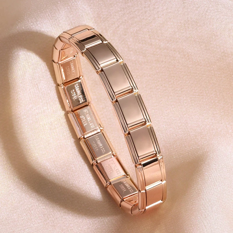 FTCY Italienische Charme Edelstahl Armbänder Für Frauen Männer 9mm Breite Elastische DIY Modulare Armband Schmuck Geschenk