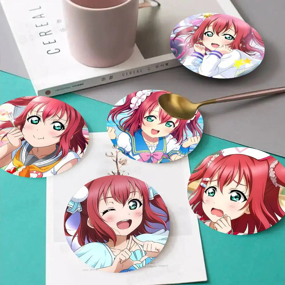 1pc Ruby Kurosawa Anime characters Wooden Coaster Colour Printing Cup Mat Home Desk Decoration Gifts