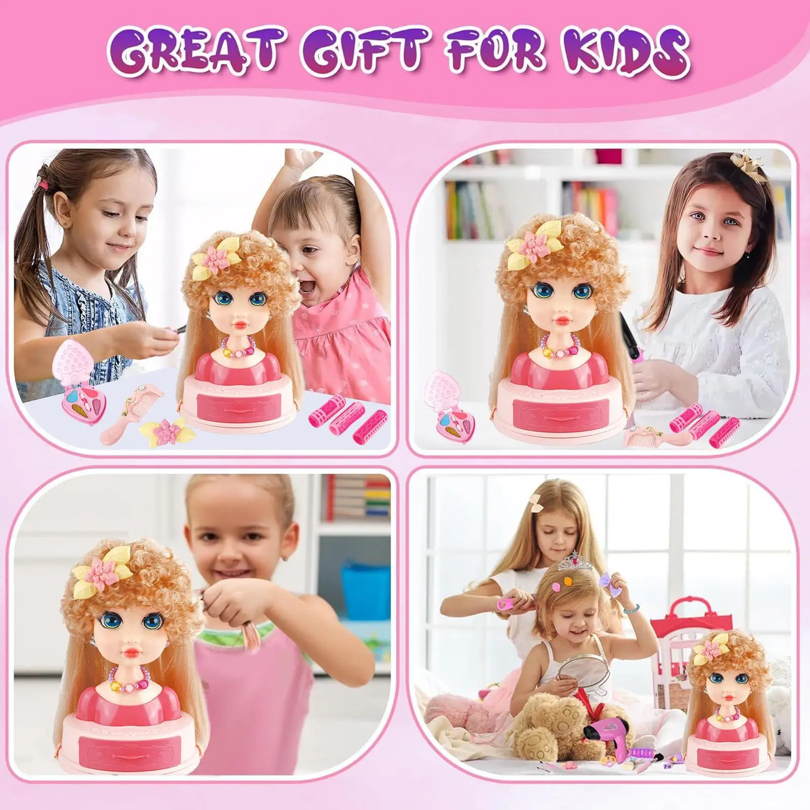 Haar Styling Pop Hoofd Speelgoed Fantasiespel Haar Styling Set Vlechten Praktijk Haarspelden Make-Up Schoonheid Voor 3-6 jaar Oude Beginners