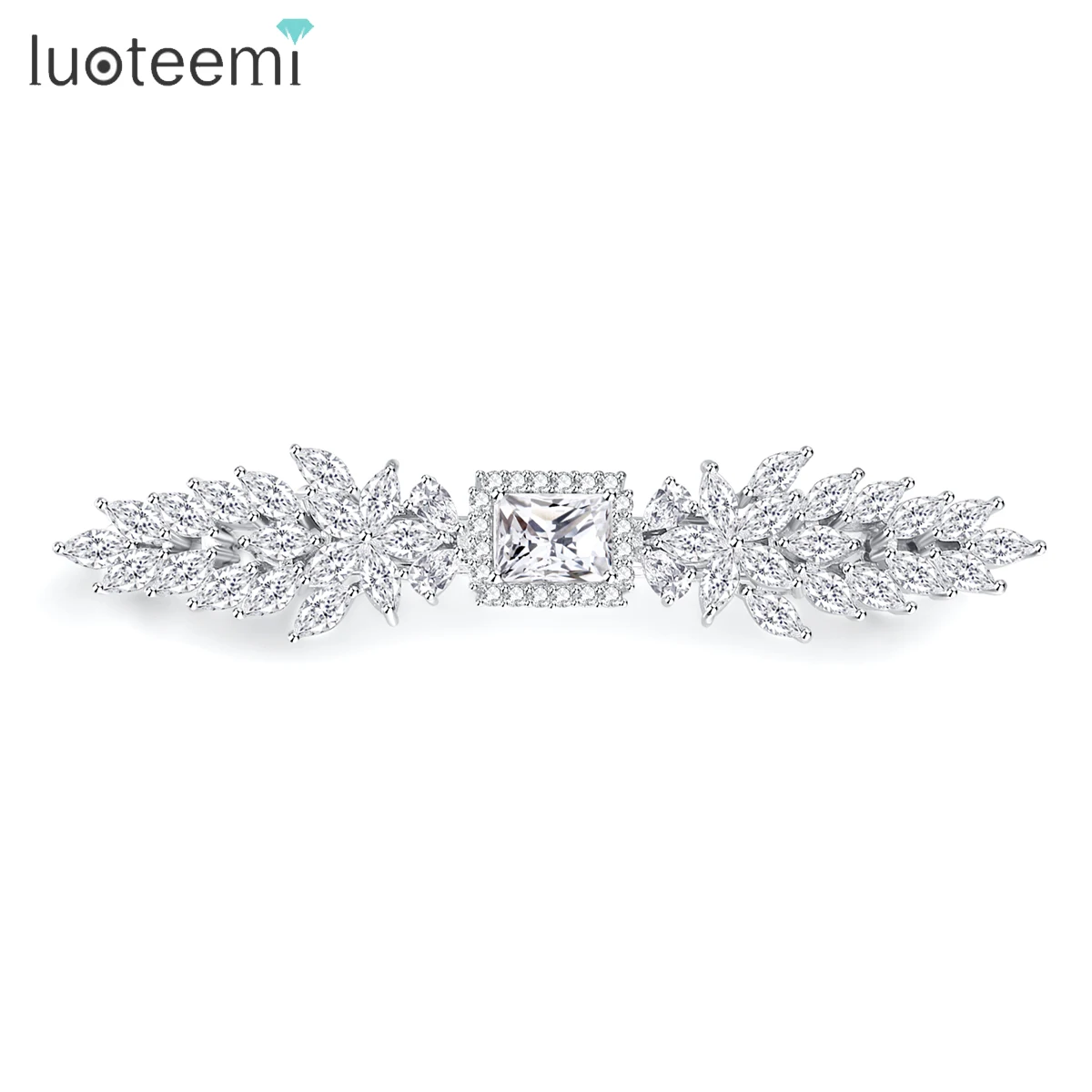 LUOTEEMI Fashion Wedding CZ Hair Clips Luxury Geometric Romantic AAA Cubic Zirconia Barrette for Women Bridal Fancy Jewelry Pins