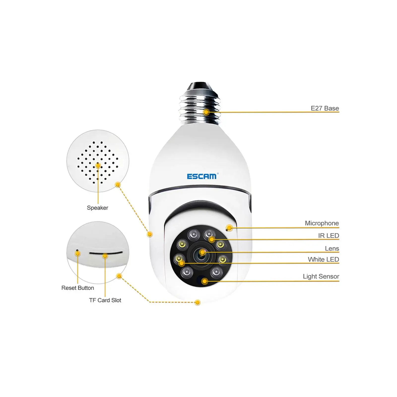 Light Bulb Security Camera Easy to Install Alarm E27 Socket Motion Detection Cloud TF Card Storage 360° Pan Tilt Security Camera