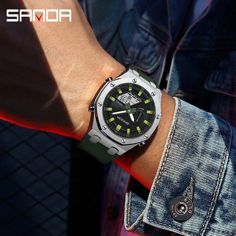 SANDA-Men's Outdoor Sports LED Digital Watches, Relógio militar impermeável, Relógios de pulso eletrônicos para meninos e meninas, 3309