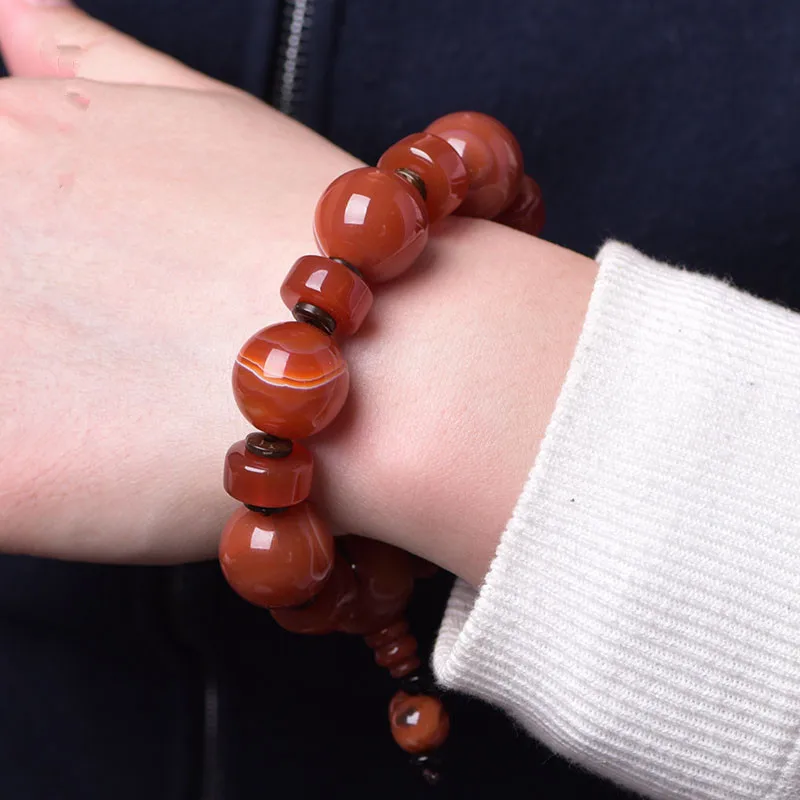 Natural Brazil Red Chalcedony Agate Single Loop Bracelet, Men's and Women's Fashion, Versatile, Popular Bracelet Jewelry