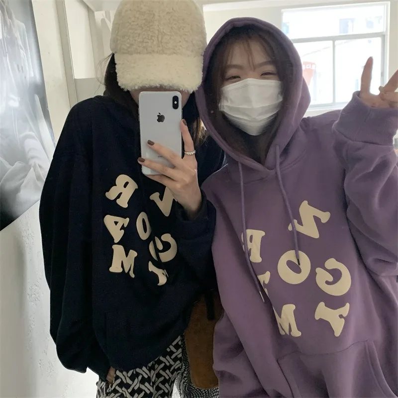 Autumn Winter Letter Print Hoodie Women Korean Casual Y2k Long Sleeve Pullover Shirt Y2k Korean Harajuku Oversize Sweatshirt New