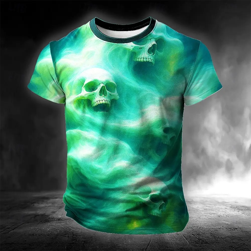 Halloween Men's Skull Smoke 3D T-shirt Short Sleeve T-shirt 3D Print Crew Neck Shirt Exaggerated Designer Horror