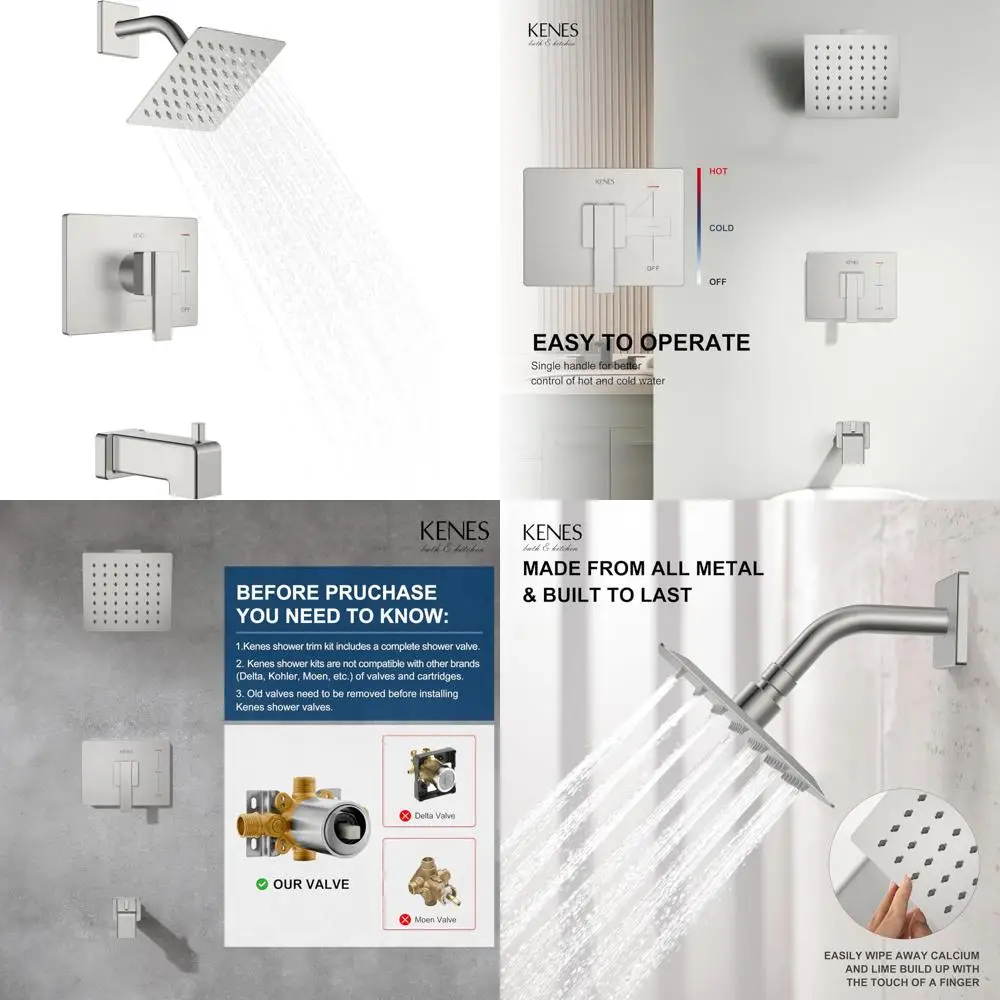 

Single-Spray Rain Shower Head with Square Stainless Steel Shower Faucet Trim Kit, Brushed Nickel Finish