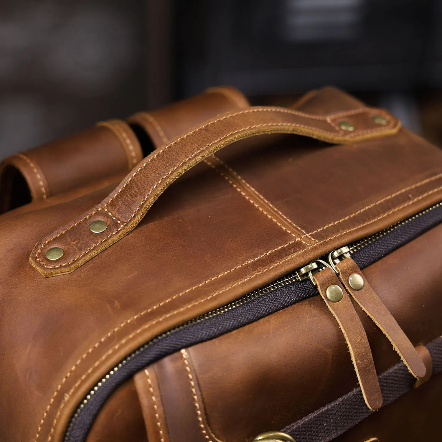 S.WORKER Vintage Echtleder-Rucksack 16" Laptop-Tasche Lässige Crazy-Horse-Leder-Schultasche Outdoor-Reise-Weekender-Tasche – Detail 9