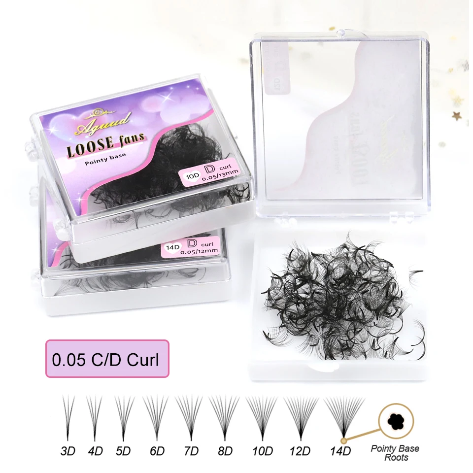 AGUUD Thin Eyelashes Pre Loose Fans Pointy Base Premade Lashes Extension Fans Narrow Russian Volume Eyelashes Fans Trays Cilio