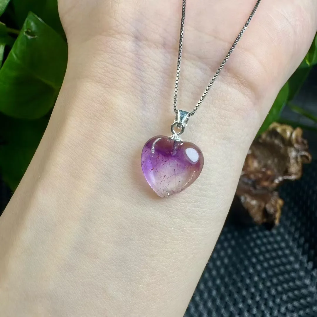 

1 Pc Fengbaowu Natural Super 7 Heart Pendant 925 Sterling Silver Crystal Reiki Healing Stone Jewelry Gift For Women