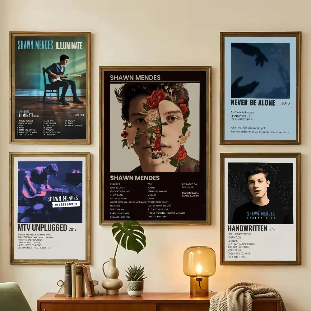 S-Shawn Mendes Pop_Singer Painting Calligraphy Stylish Canvas Poster Wall Art for Living Room Bedroom Office Home Decor