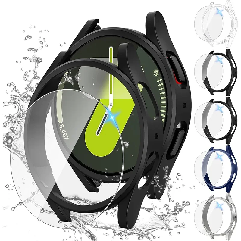 2 pack Case+Strap For Samsung Galaxy Watch 7-6-5-4 40mm 44mm Tempered Glass+PC Bumper Screen Protector+Silicone band Accessories