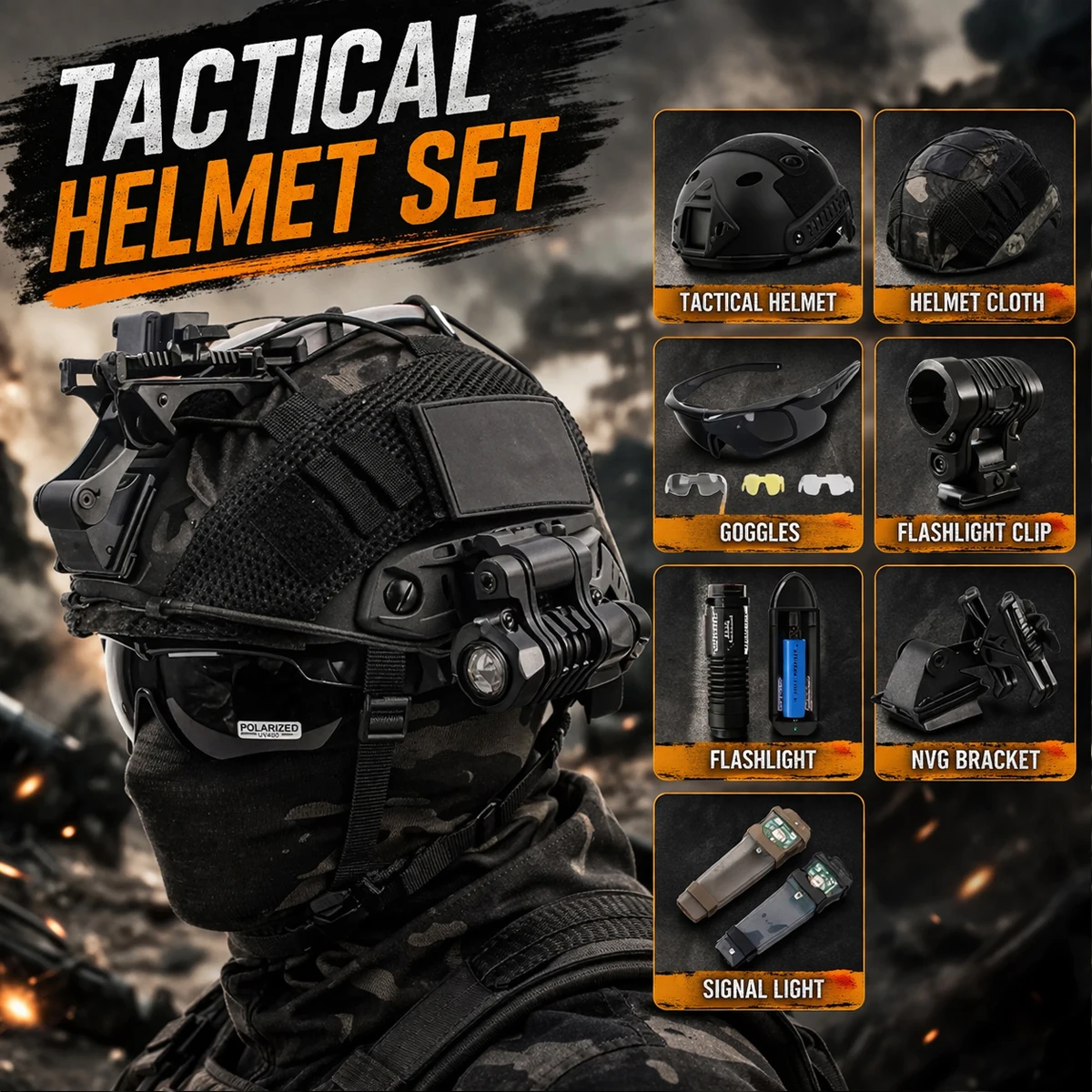 

FAST Tactical Helmet Set NVG Mount Goggles Flashlight Signal Light Airsoft Paintball Hunting Military Combat Protective Gear