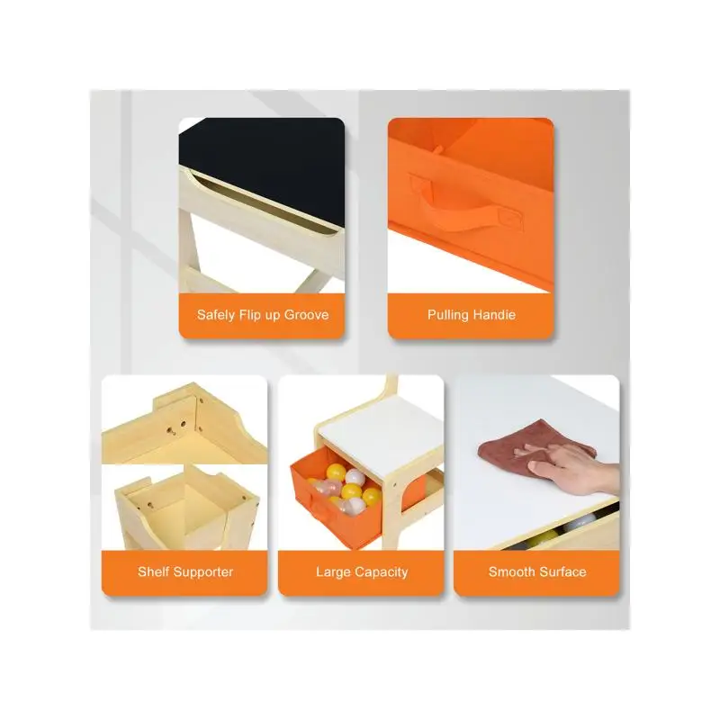 Kids Wooden Table & Chair Set with 2 Storage Bags - Includes 1 Table & 2 Chairs for Playroom or Bedroom