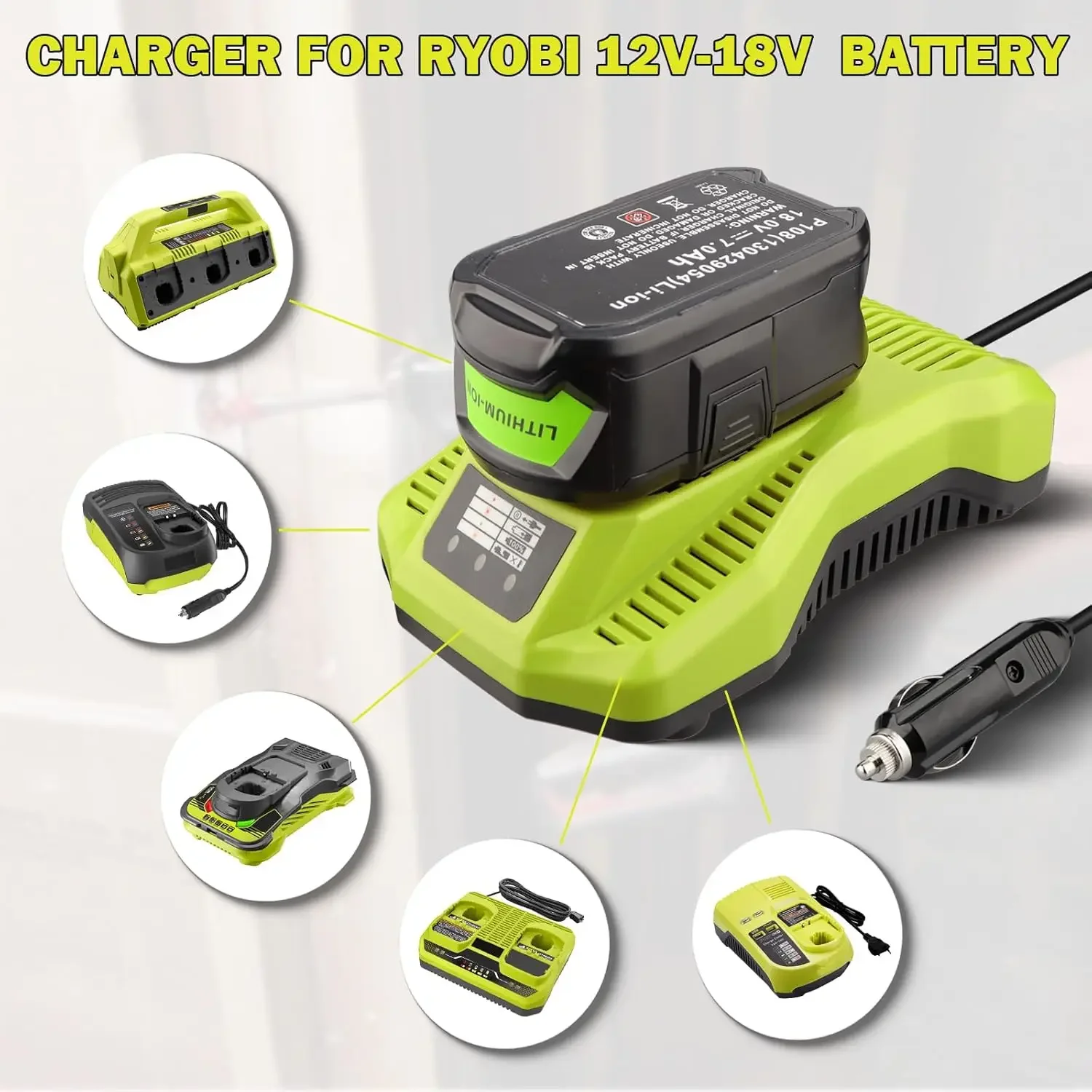 

Fit Ryobi 18V-40V Li-ion Ni CD Ni MH Rechargeable Battery Fast Charging Premium Multifunctional Charger