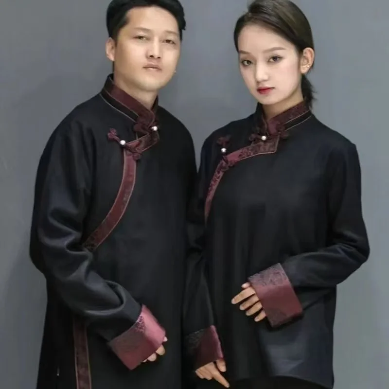 2026 New Tibetan Style Tops Coat Men Women Couples Slanted Collar Button Shirt Vintage Niche Zang Outertops Casual Fashion Large