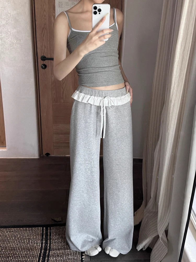 

Casual Loose Wide Leg Pants Women's High Waist Straight Cut Trousers Color Blo Design Miu Sle Slimming Long Pants