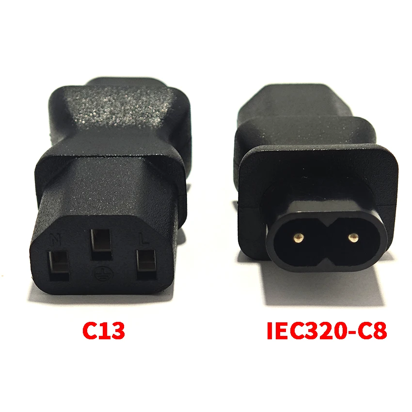 IEC 3Pin Female to 2Pin Male Power Adapter IEC320-C8 to C13 Notebook Converter 2-Round Power Socket