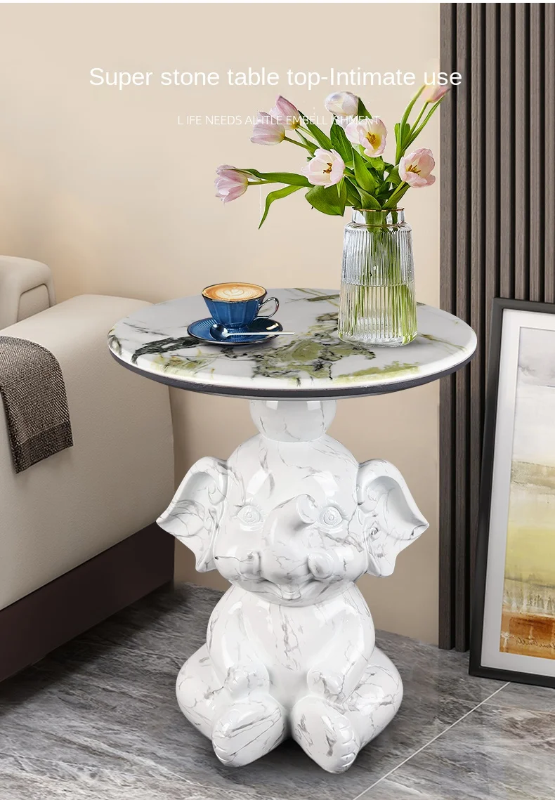 Home Decor Elephant Statue Side Tables Living Room Round Tea Table Bedroom Bedside Table Creative Animal Sculpture Coffee Tables