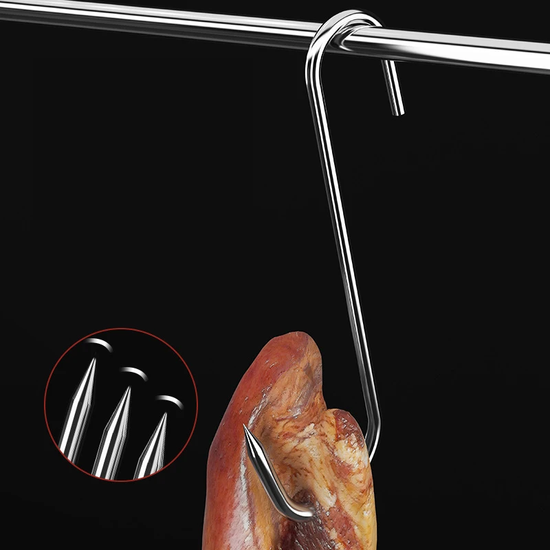 Ganchos de acero inoxidable con punta afilada para carne de carnicero, Herramienta de gancho para ahumar en frío y caliente, salchicha, parrilla, pato, 10 piezas
