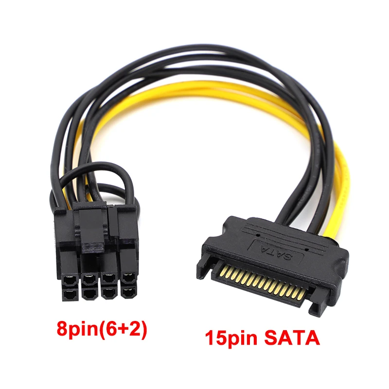 NEW SATA Male 15pin to 8pin (6+2) PCI-E Power Supply Cable Converter Adapter For Graphic Video Card GPU 6PIN+2PIN Extend Cord