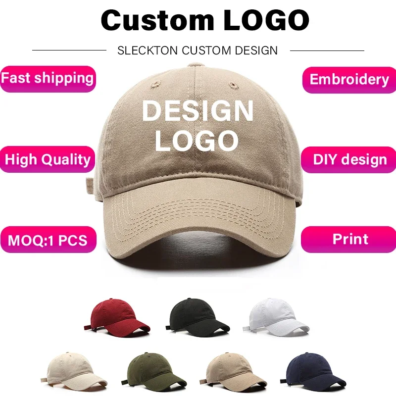 SLECKBOU- Casquette de baseball brodée avec logo personnalisé pour hommes et femmes, chapeau de soleil d\'été unisexe, impression d\'image bricolage,