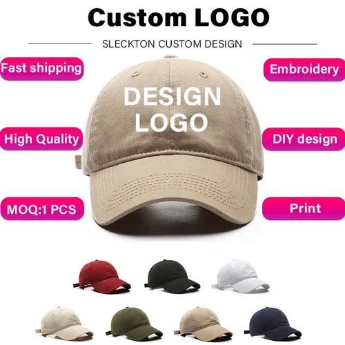 Imagen 1 del producto SLECKTON gorra de béisbol bordada con logotipo personalizado para mujeres y hombres imagen DIY estampado moda verano sombrero para el sol Unisex de alta calidad