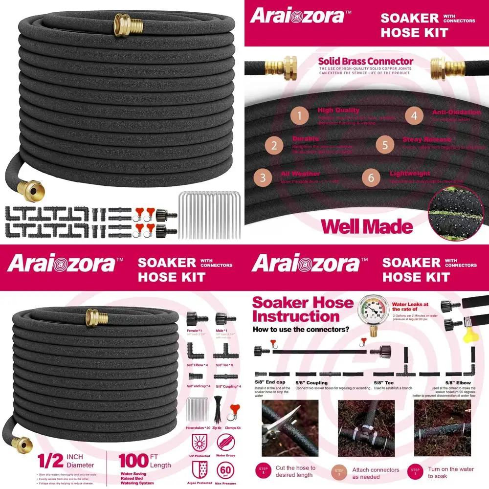 

100-футовый сверхмощный латунный соединительный комплект для капельного орошения для садовых кроватей с кольями для шлангов и комплектом соединителей