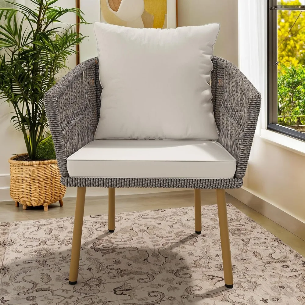 

Wicker Sofa Chair, Single Bistro Armchair with Weatherproof Cushions, Outdoor Dining Chair for Outdoor, Indoor