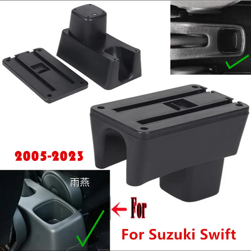 Comfortabele Armsteun Voor Suzuki Swift 2008-2024 - Dubbele Opbergbox Met 4 USB & 2 Type-C Poorten - Zwarte Stijl Elleboogsteun