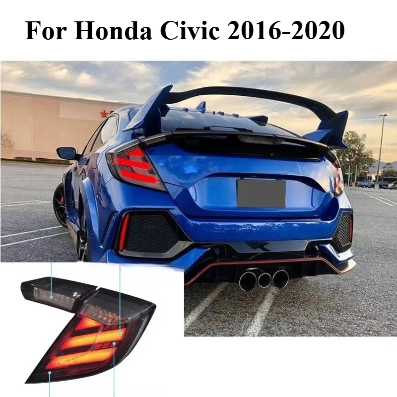 For 2016-2020 Honda Civic Led Tail Light with Start Mode Animation Red Auto Lamp Accessories Driving Brake Tail Light Assembly