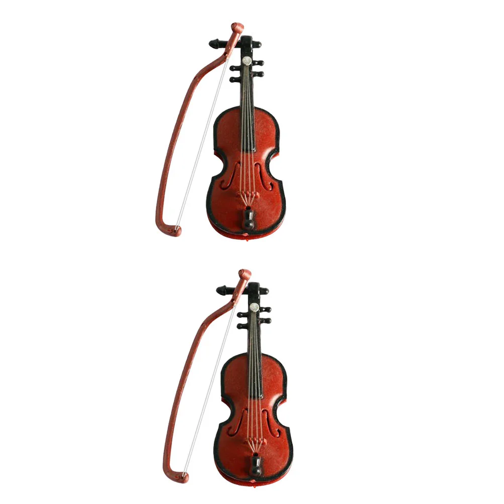 

2 Pcs Instruments Simulated Violin Xmas Models Miniature Desktop Decoration Brown Musical Decorations