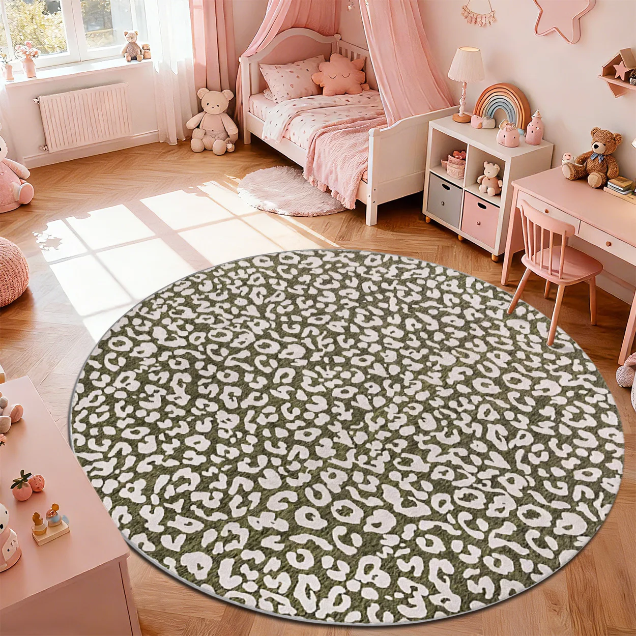 2d Printed Green White Geometric Wavy Check Round Area Rug Non Slip Floor Mat For Retro Mid Century Home Decor Gift