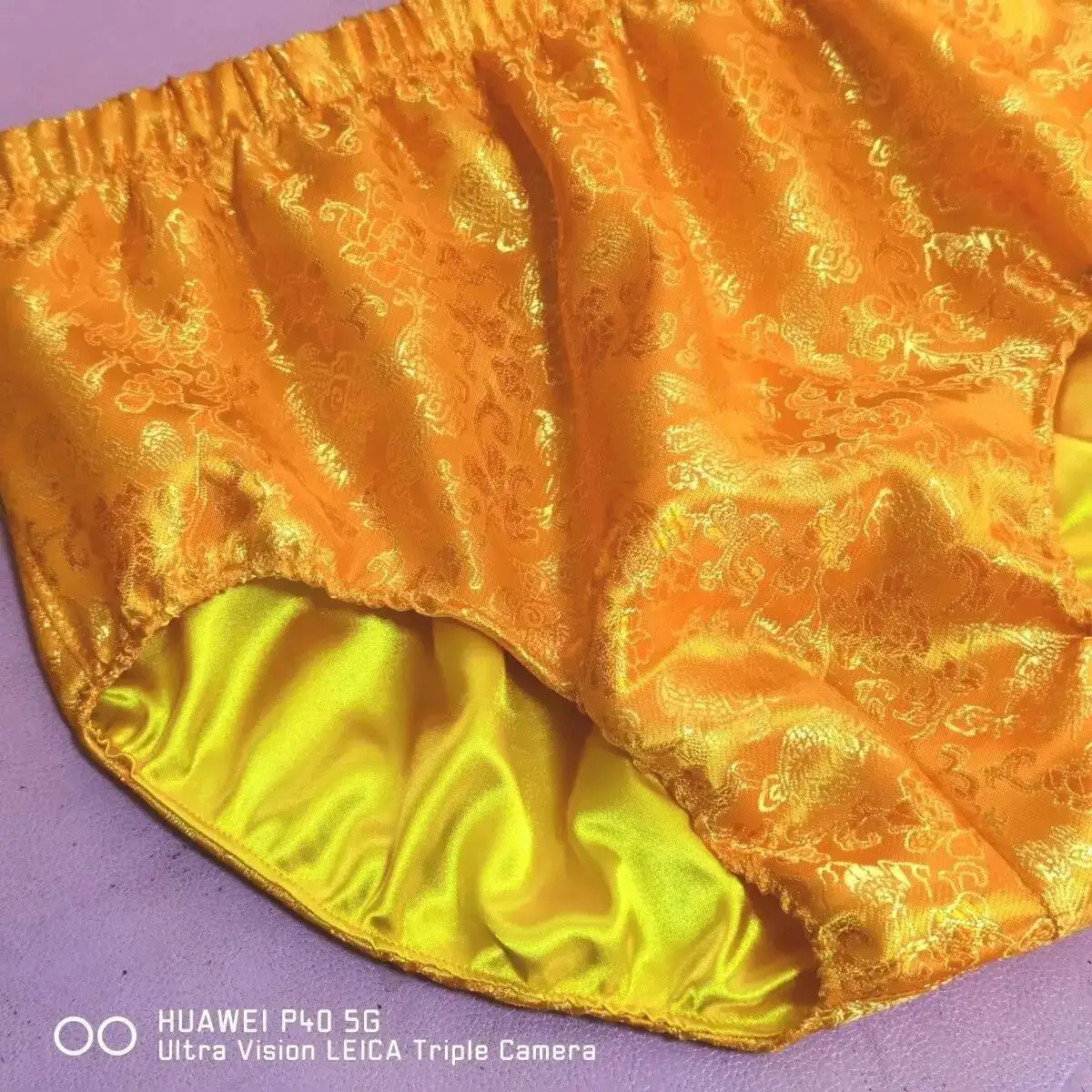 Gold Glossy Floral Ice Silk Satin Lingerie Panties Plus Size Underwear Sexy Men Briefs