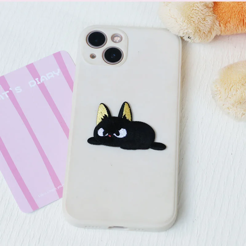 Bonito gato preto auto-adesivo bordado remendo apliques para roupas crianças decorativo caso de telefone saco diy acessórios artesanais
