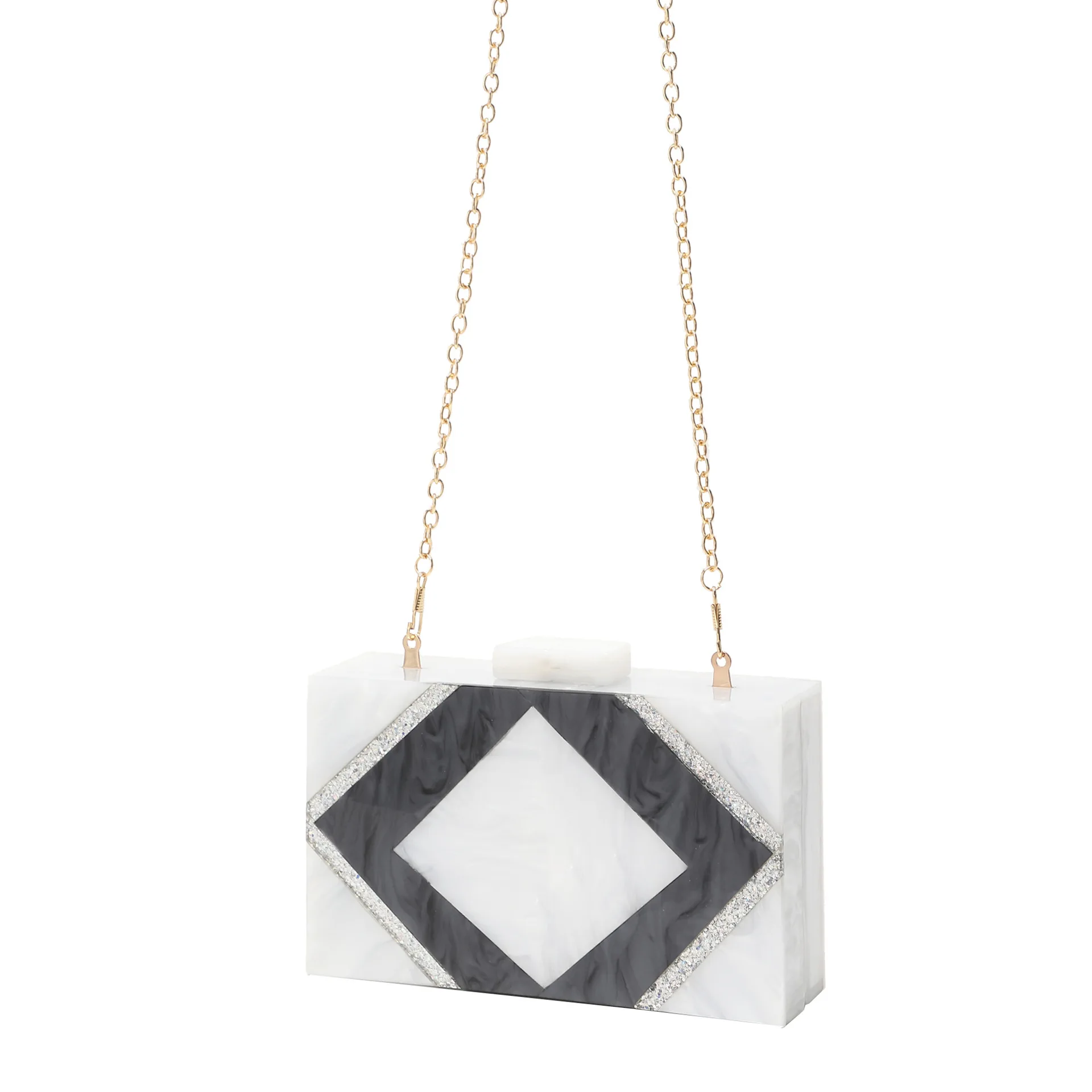 

Женская акриловая сумка-мессенджер с черно-белым узором и цепочкой, простой и свежий клатч Taschen Damen Bolsas Grife Luxo