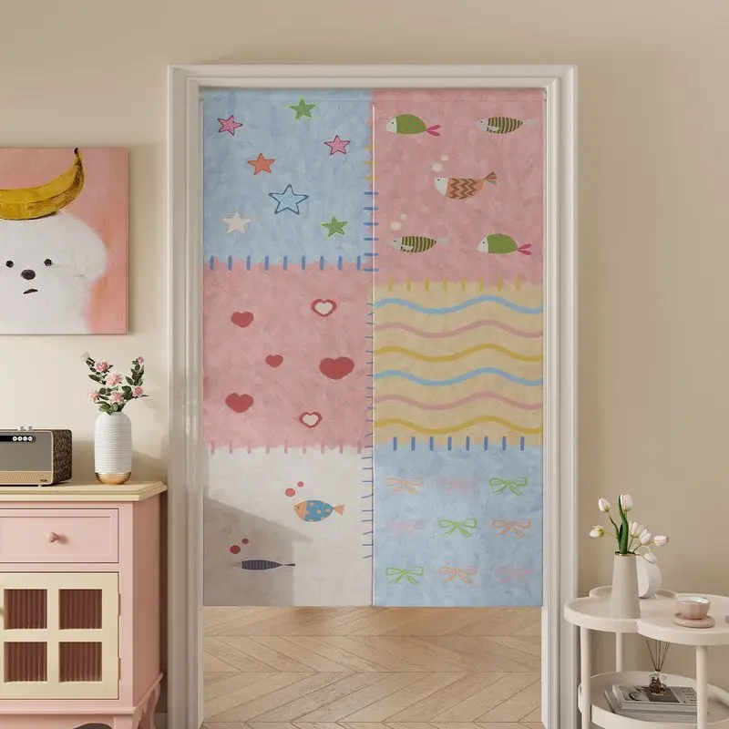 VIKAMA Japanese Color Block Star Fish Noren Doorway Curtain Room Divider Privacy Tapestry for Kids Bedroom Playful Decor