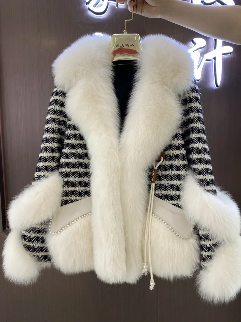 

Imported Real Fox Hair Jackets Splicing Woolen Thick Warm Cotton Young Coat 2022 Autumn and Winter New Fur Fluffy Womens Clothes